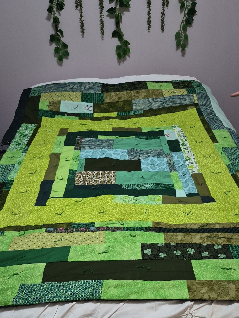 Green Patchwork Quilted Throw - Handmade Home Bedding